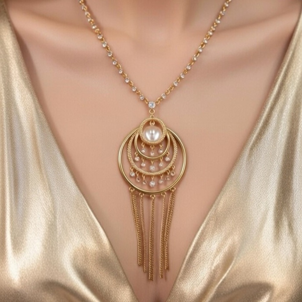 Gold Tone Necklace with Sparkle